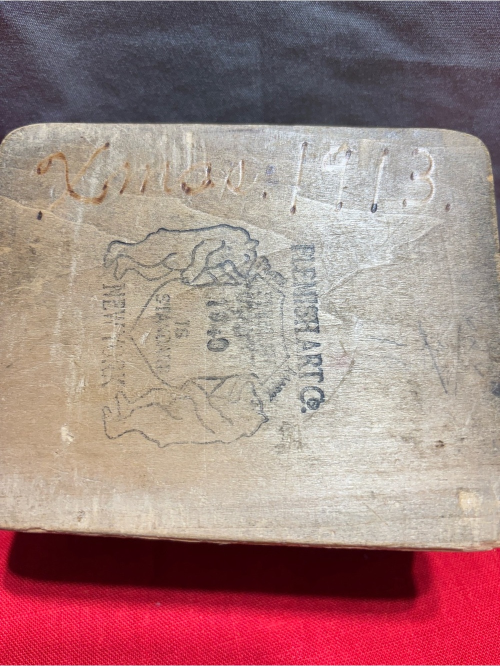Wood Decorative Box with Vintage Stamp - Tan